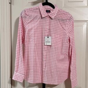 UNTUCKit Women's Pink Checkered Button Down Shirt